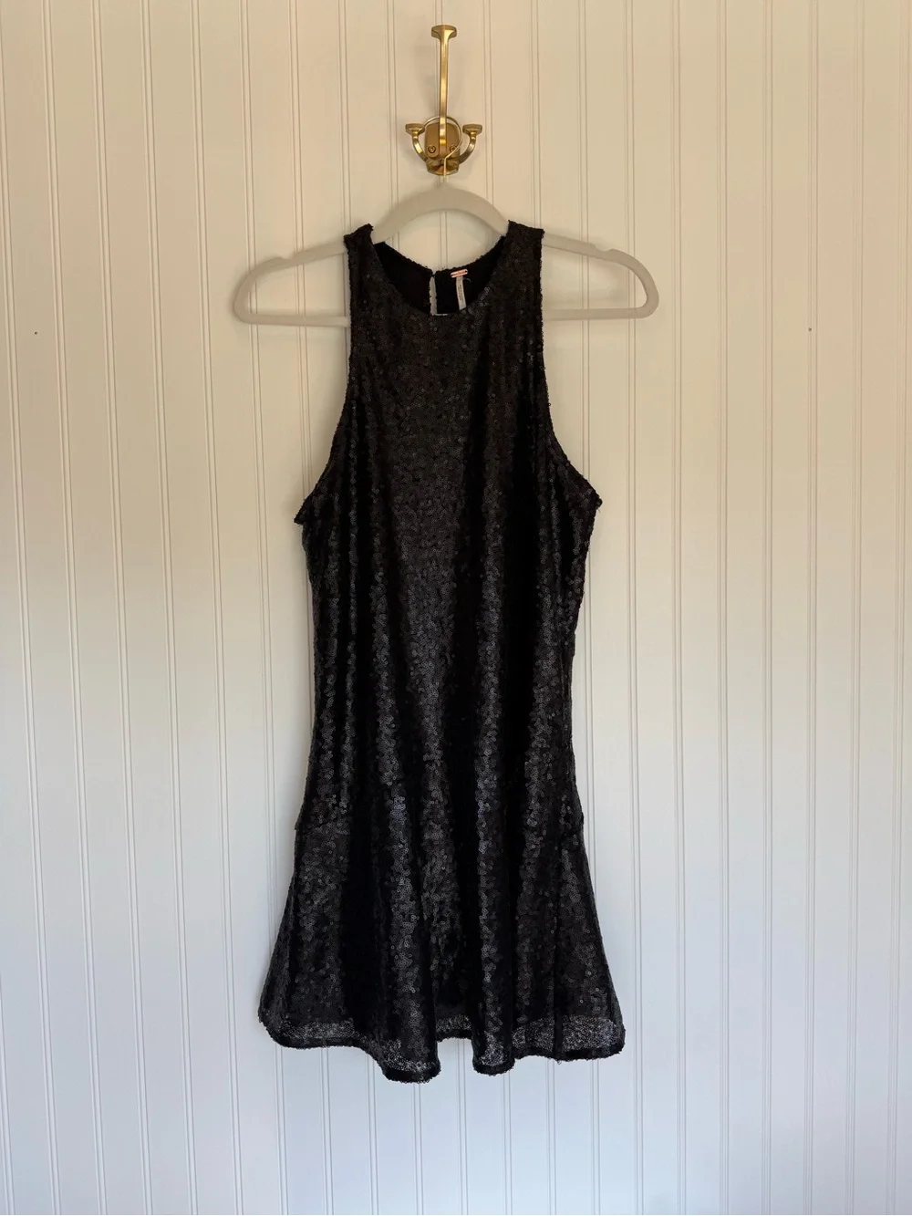 Free People Black Sequin Fit & Flare Mini Dress Open Back Party Cocktail Small